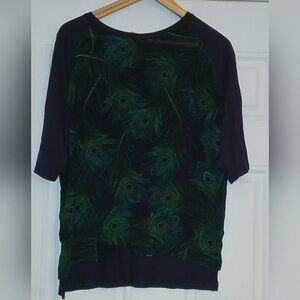 Michael Kors Black and Green Feather Print Top